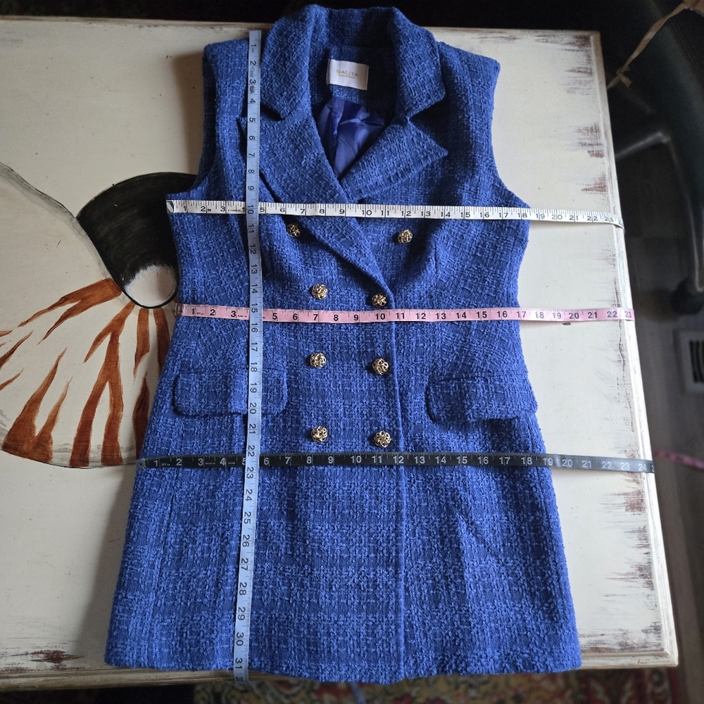 Galita Bright Blue Tweed Blazer Midi Dress Size Large - Picture 11 of 15
